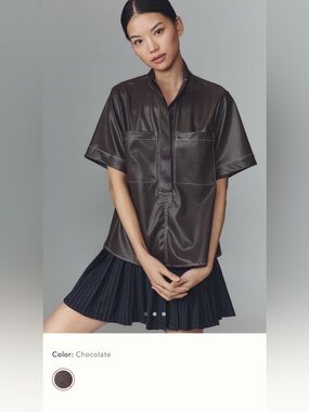 NWT new 2X plus Anthropologie Maeve Jeannie Faux Leather Henley top brown shirt